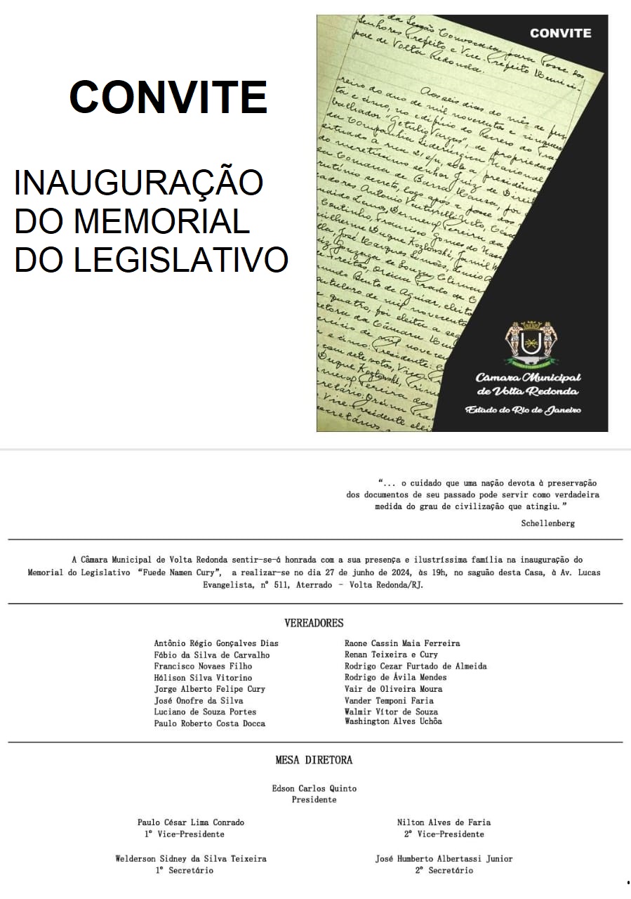 Convite - Inauguração do Memorial do Legislativo